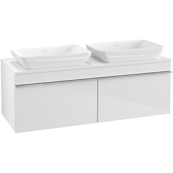 Villeroy &amp; Boch VENTICELLO Waschtischunterschrank für 2 Waschbecken 125 cm breit, Weiß, Griff Weiß