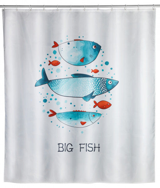 WENKO Duschvorhang Big Fish, Polyester, 180 x 200 cm, waschbar