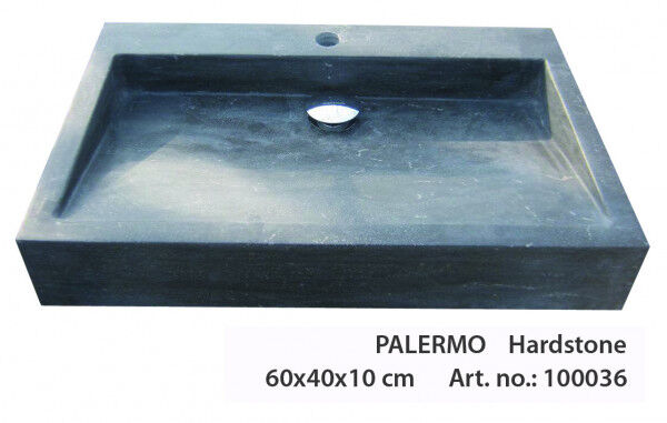 Waschbecken Naturstein PALERMO (60 cm) Bluestone, mit Hahnloch, 100036