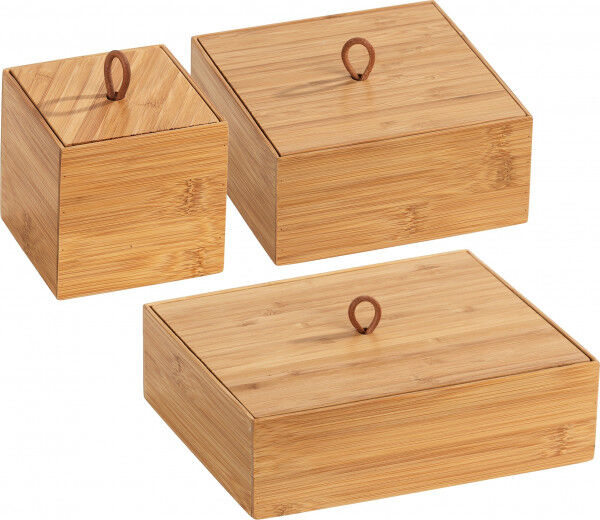 WENKO Bambus Boxen Terra S,M &amp; L mit Deckel, 3-teiliges Set