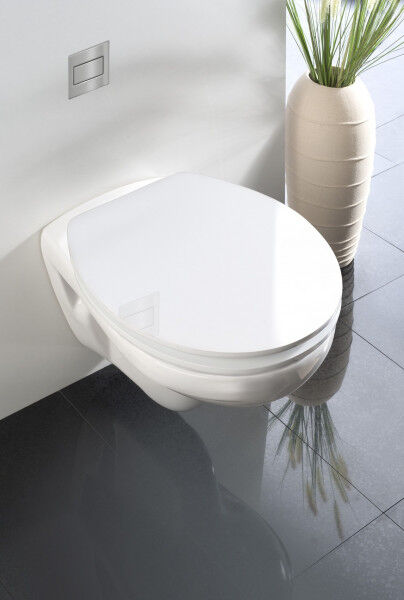 WENKO WC-Sitz Hochglanz Acryl White, Absenkautomatik, Fix-Clip Hygiene Befestigung