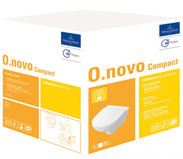 Villeroy &amp; Boch O.NOVO Combi-Pack Compact mit Tiefspül-WC und WC-Sitz, Weiß