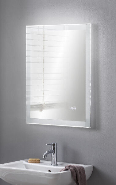 BadeDu SHINY LED Spiegel mit LED Uhr 60 x 80 cm