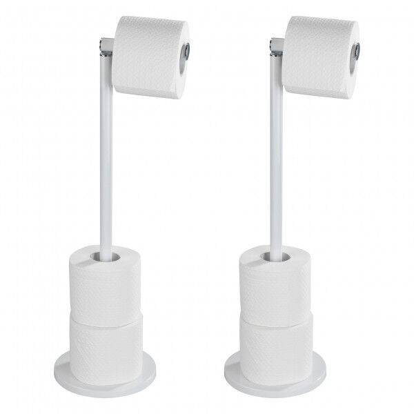 WENKO Stand Toilettenpapierhalter 2 in 1 Weiß, 2er Set