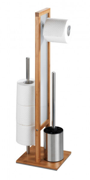 WENKO Toilettenpapierhalter stehend mit WC-Garnitur Rivalta Bambus, integrierter WC-Bürstenhalter