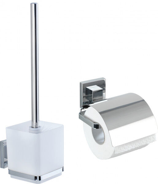 WENKO VacuumLoc® WC-Set Quadro, 2-teilig, WC-Garnitur und Toilettenpapierhalter, Edelstahl rostfrei