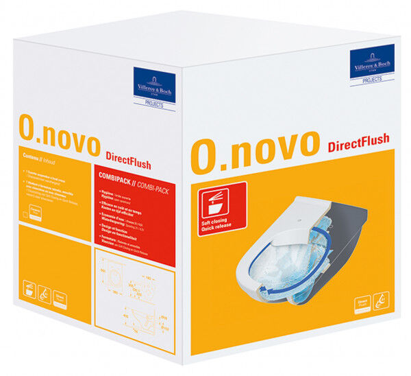 Villeroy &amp; Boch O.NOVO Combi-Pack mit Tiefspül-WC spülrandlos und WC-Sitz, CeramicPlus, Weiß