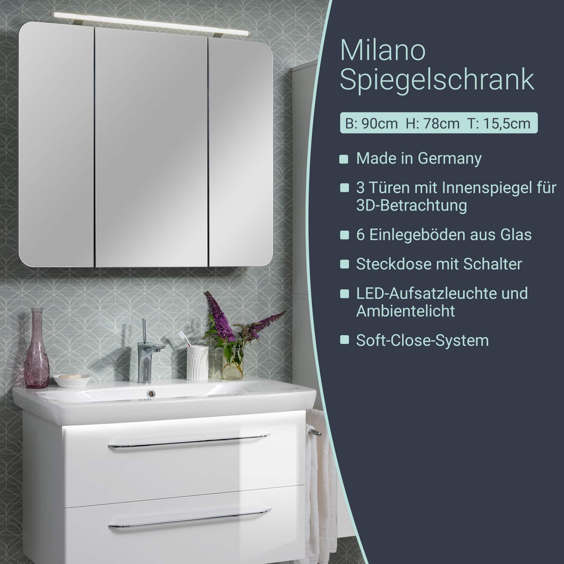 MILANO LED | Spiegelschrank Weiß Fackelmann BadeDu 90 cm