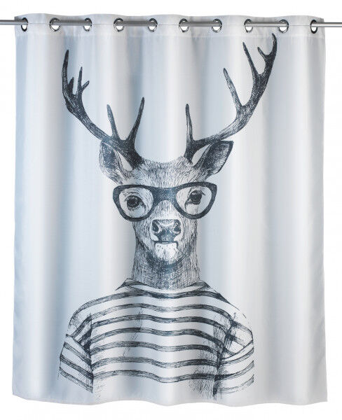 WENKO Anti-Schimmel Duschvorhang Mr. Deer Flex, Polyester, 180 x 200 cm, waschbar