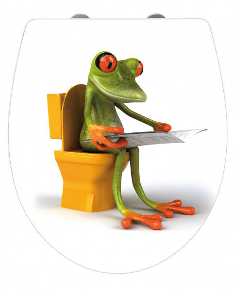 WENKO Premium WC-Sitz Hochglanz Acryl Frog News, Absenkautomatik, Fix-Clip Hygiene Befestigung
