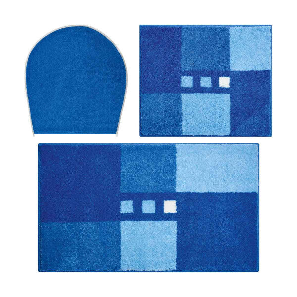GRUND MERKUR Badematten 3er-Set 40 x 50 cm &amp; 50 x 80 cm inkl. WC-Deckelbezug Blau