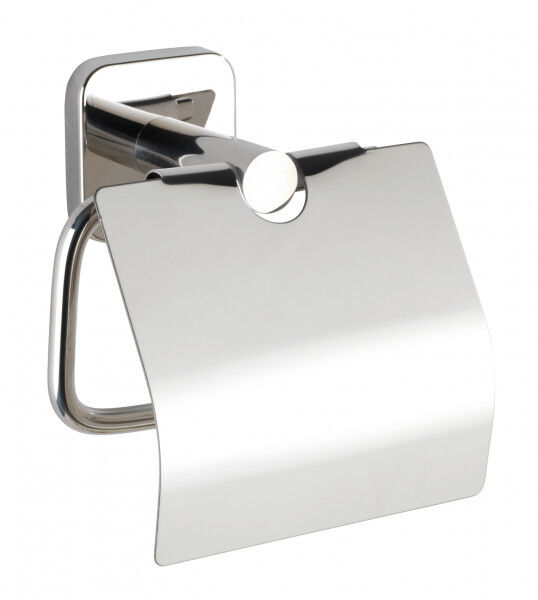 WENKO Toilettenpapierhalter mit Deckel Mezzano, WC-Rollenhalter aus rostfreiem Edelstahl