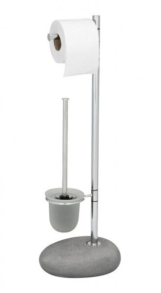WENKO Toilettenpapierhalter stehend mit WC-Garnitur Pebble Stone Grey